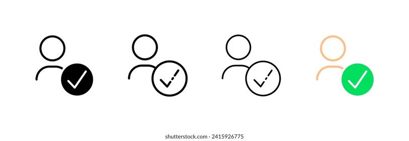 Person and check mark icons. Different styles, human silhouette and check mark icons. Vector icons