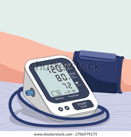 Person Checking Blood Pressure with Digital BP Machine Illustration Showing Health Monitoring