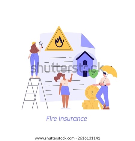 Person checking and improving house fire protection and safety. Safe home alarm system. Concept of fire insurance police, Real estate damage coverage, fire workplace inspection. Vector illustration