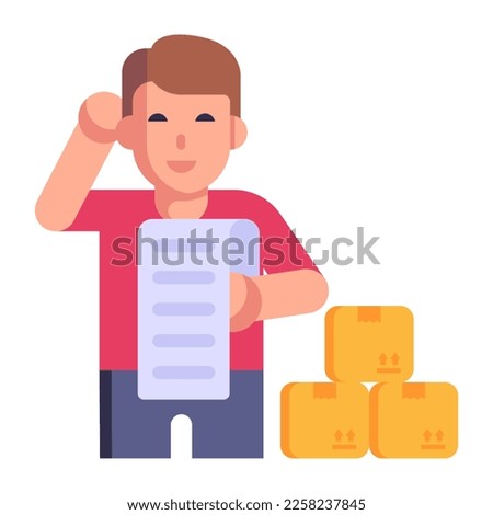 Person checking inventory list, flat character icon