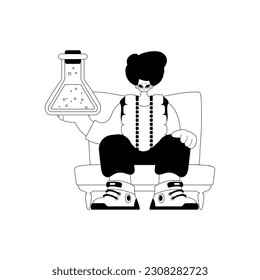 Person with a chemical carafe. Learning point. Dim and white line craftsmanship. Trendy style, Vector Illustration