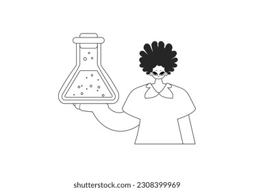 Person with a chemical carafe. Learning point. Dim and white line craftsmanship. Trendy style, Vector Illustration