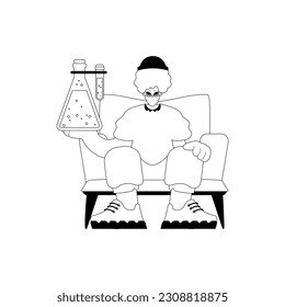 Person with a chemical carafe. Learning point. Dim and white line craftsmanship. Trendy style, Vector Illustration