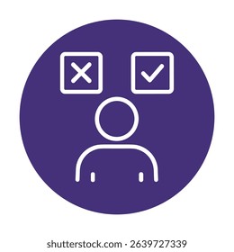 Person choosing between check and X. Icon symbol illustration