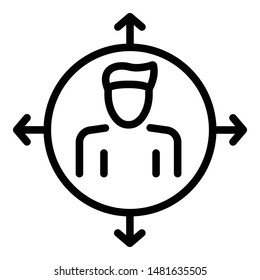 Person in a circle with arrows icon. Outline person in a circle with arrows vector icon for web design isolated on white background