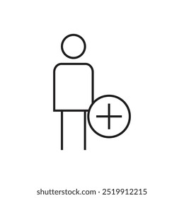 Person Circle Plus Icon Design. Black Out Line Icon.
