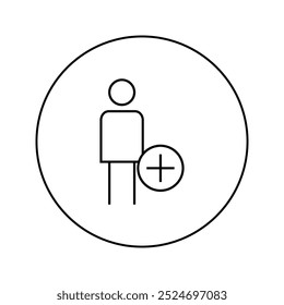 Person circle plus Line out icon with circle.