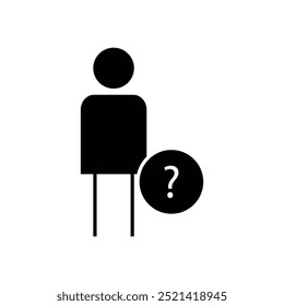 Icono de pregunta de círculo de persona. Icono sólido negro