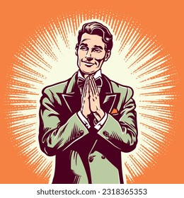 Person clapping hand during a live performance, such as a concert, theater show, or sporting event. Person thankful or pray