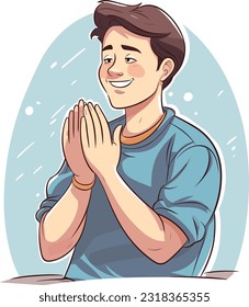 Person clapping hand during a live performance, such as a concert, theater show, or sporting event. Person thankful or pray