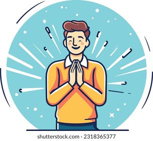 Person clapping hand during a live performance, such as a concert, theater show, or sporting event. Person thankful or pray