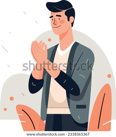 Person clapping hand during a live performance, such as a concert, theater show, or sporting event. Person thankful or pray