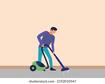 person cleaning floor with air blower Vacuum cleaner in dust cleaning machine or Vacuum cleaners. It is also called Electric Dust Cleaning Machine with wheel. Vacuum Cleaner cleaning waste from floor.