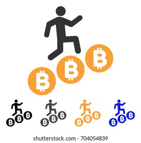 Person Climb Bitcoins icon. Vector illustration style is flat iconic symbol with black, grey, orange, blue color variants. Designed for web and software interfaces.