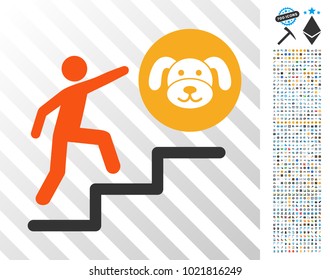 Person Climb To Puppycoin icon with 700 bonus bitcoin mining and blockchain images. Vector illustration style is flat iconic symbols designed for crypto- currency apps.