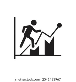 Persona subiendo un icono de gráfico sobre fondo blanco