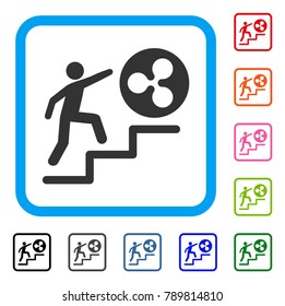 Person Climbing To Ripple icon. Flat grey iconic symbol in a blue rounded rectangle. Black, gray, green, blue, red, orange color variants of Person Climbing To Ripple vector.