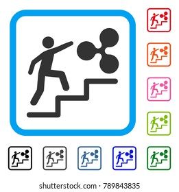 Person Climbing To Ripple icon. Flat gray iconic symbol in a blue rounded frame. Black, gray, green, blue, red, orange color additional versions of Person Climbing To Ripple vector.