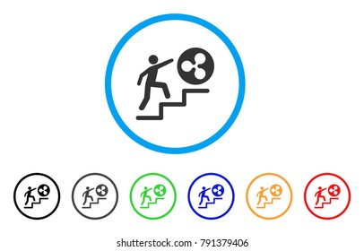 Person Climbing To Ripple rounded icon. Style is a flat grey symbol inside light blue circle with bonus color variants. Person Climbing To Ripple vector designed for web and software interfaces.