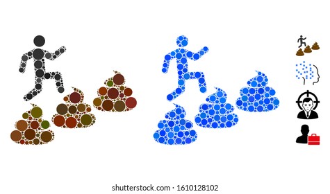 Person climbing shit levels composition of circle elements in different sizes and shades, based on person climbing shit levels icon. Vector round elements are combined into blue composition.