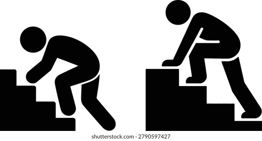 Person climbing stairs with different techniques illustration