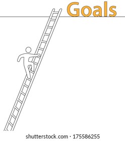 Person climbing upward on a ladder to achieve lofty goals with copy-space