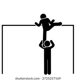 Person climbing wall using physical strength.

