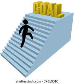  Person climbs stair steps to achieve success goal