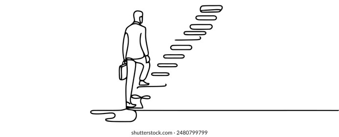 a person climbs the stairs in one line.