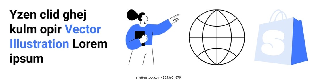 Person with clipboard pointing at a globe representing global connectivity and e-commerce. Featuring online market themes, digital transactions, e-commerce, global business, and connectivity. Ideal