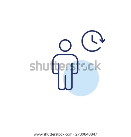 Person and clock. Daily routine, timeless tracking and work schedules. Pixel perfect, editable stroke vector icon