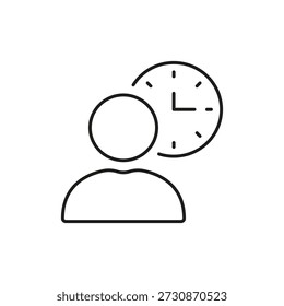 Persona con icono de línea de reloj. Símbolo de Esquema de Gestión de Tiempo, Programación y Productividad. Planificación Eficiente y Organización de Tareas. Trazo Editable. Ilustración vectorial aislada.