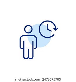 Person and clock. Time management, punctuality. Appointment scheduling, daily routine and work-life balance. Editable