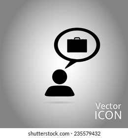 A person with a cloud. Case icon. Human thought bubble above his head. Flat design style. Made in vector illustration