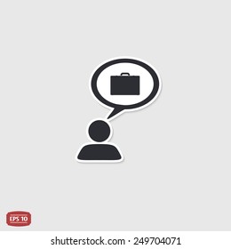 A person with a cloud. Case icon. Human thought bubble above his head. Flat design style. Made in vector illustration