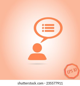A person with a cloud. Dialog icon. Human thought bubble above his head. Flat design style. Made in vector illustration