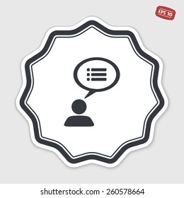 A person with a cloud. Dialog icon. Human thought bubble above his head. Flat design style. Made in vector illustration. Emblem or label with shadow.