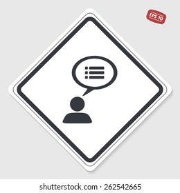 A person with a cloud. Dialog icon. Human thought bubble above his head. Flat design style. Made in vector illustration. Emblem or label with shadow.