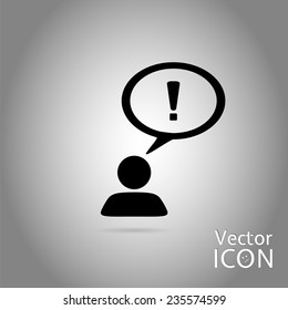 A person with a cloud. The exclamation point. Human thought bubble above his head. Flat design style. Made in vector illustration