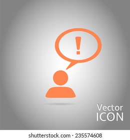 A person with a cloud. The exclamation point. Human thought bubble above his head. Flat design style. Made in vector illustration