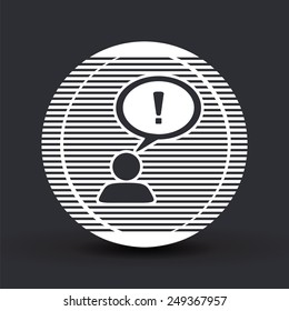 A person with a cloud. The exclamation point. Human thought bubble above his head. Flat design style. Made in vector illustration