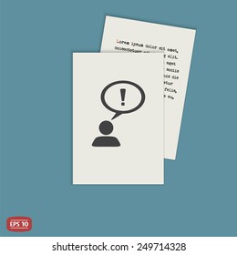 A person with a cloud. The exclamation point. Human thought bubble above his head. Flat design style. Made in vector illustration