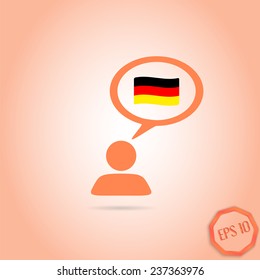 A person with a cloud. Germany Flag. Human thought bubble above his head. Flat design style. Made in vector illustration