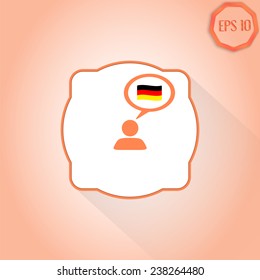 A person with a cloud. Germany Flag. Human thought bubble above his head. Flat design style. Made in vector illustration