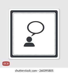 A person with a cloud. Human thought bubble above his head. Flat design style. Made in vector illustration. Emblem or label with shadow.