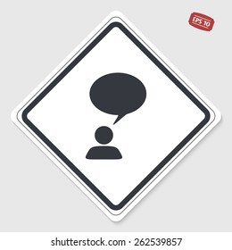 A person with a cloud. Human thought bubble above his head. Flat design style. Made in vector illustration. Emblem or label with shadow.