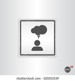 A person with a cloud. Human thought bubble above his head. Flat design style. Made in vector illustration. Emblem or label with shadow.