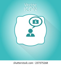 A person with a cloud. Icon dollar. Case with money. Human thought bubble above his head. Flat design style. Made in vector illustration