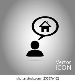 A person with a cloud. Icon home. Human thought bubble above his head. Flat design style. Made in vector illustration