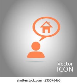 A person with a cloud. Icon home. Human thought bubble above his head. Flat design style. Made in vector illustration